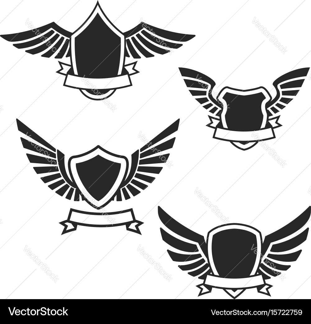 Set of the empty emblems with wings design vector image