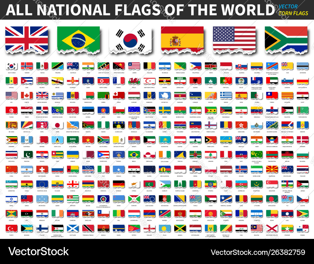 Torn National Flags - World Map vector image