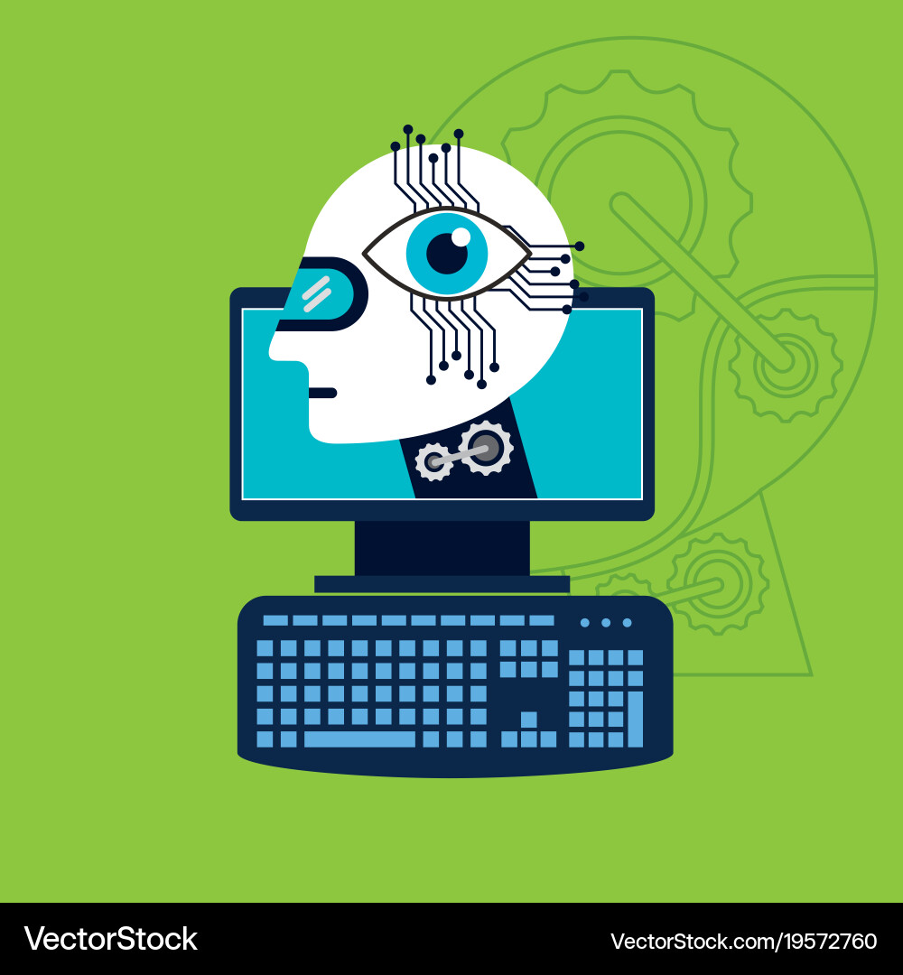 Computer with head robot eye technology artificial Vector Image