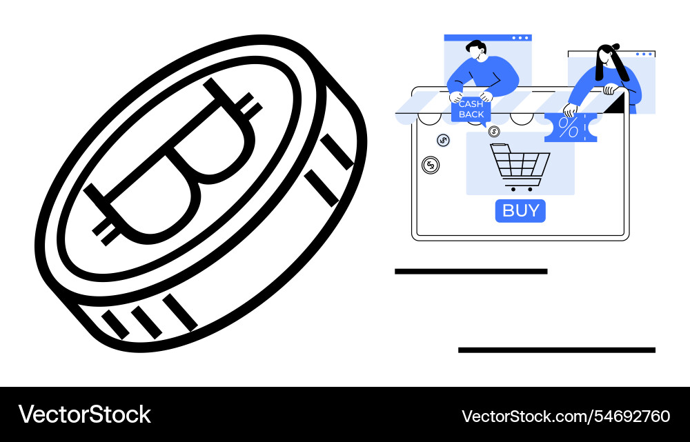 Digital transaction concept with bitcoin coin Digital transaction concept with bitcoin coin Vector Image