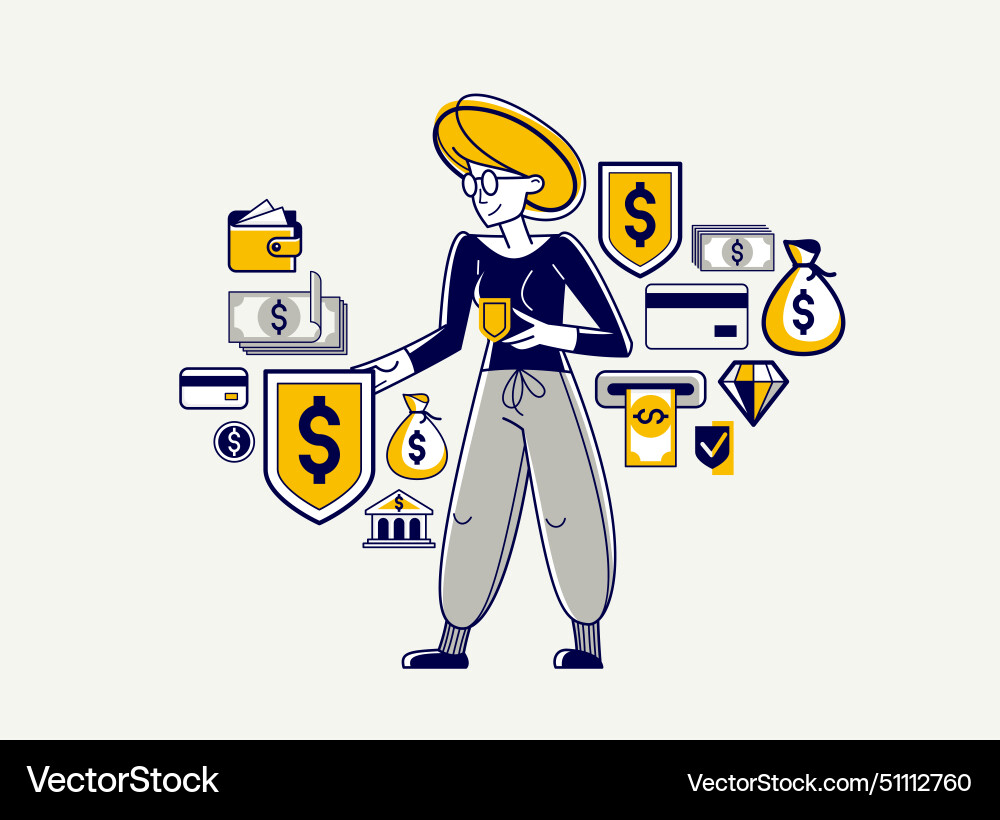 Financial safety concept outline young woman Financial safety concept outline young woman vector image