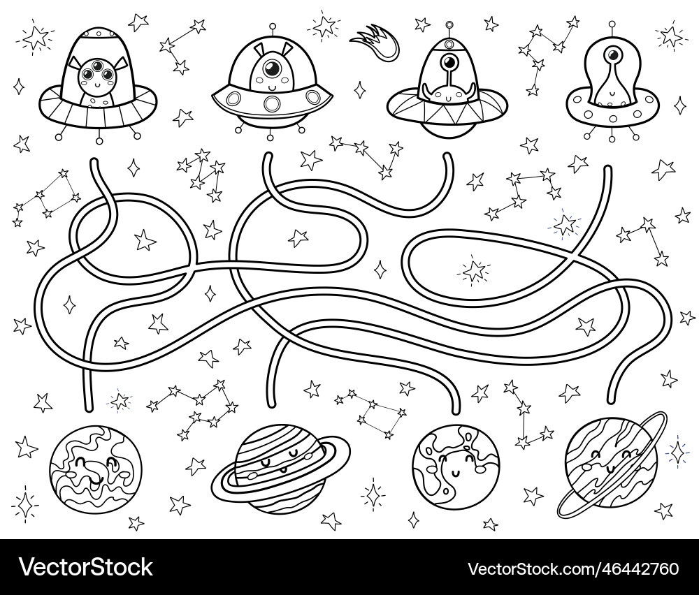 Find the correct way to planets for each alien Find the correct way to planets for each alien vector image