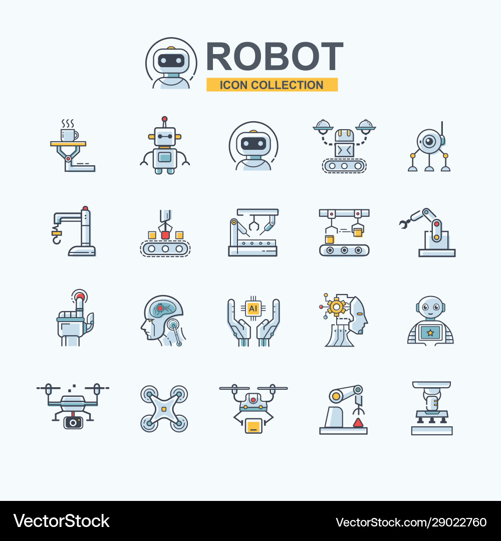 Industrial robot icon set for business technology Industrial robot icon set for business technology vector image