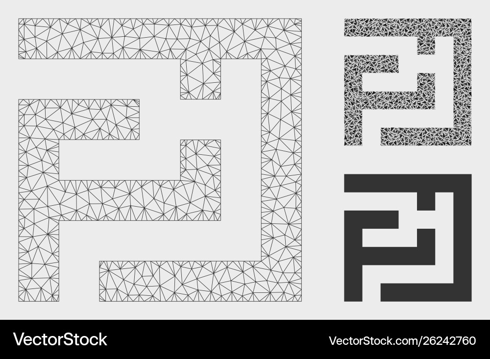 Labyrinth mesh 2d model and triangle mosaic Labyrinth mesh 2d model and triangle mosaic vector image