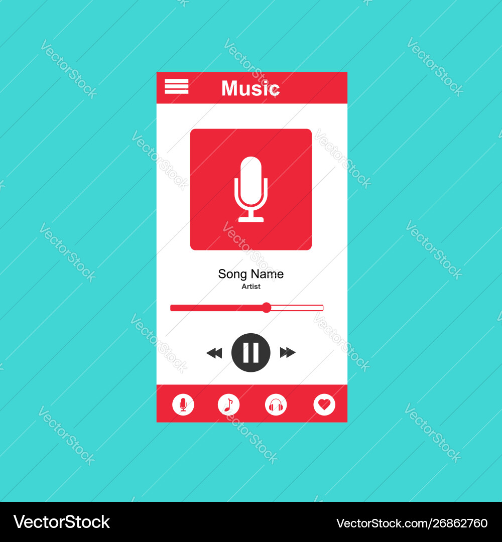 Media player application app template with flat Media player application app template with flat vector image