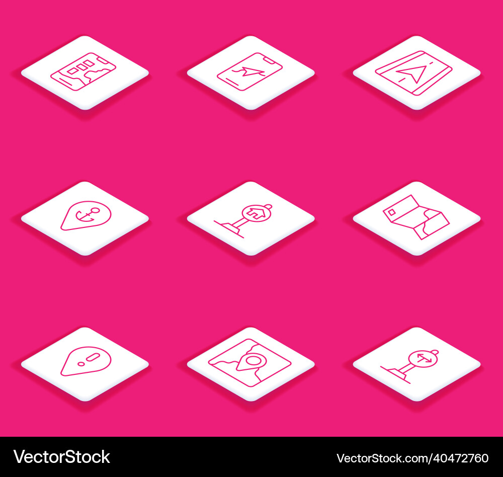Set line city map navigation location with anchor Set line city map navigation location with anchor vector image