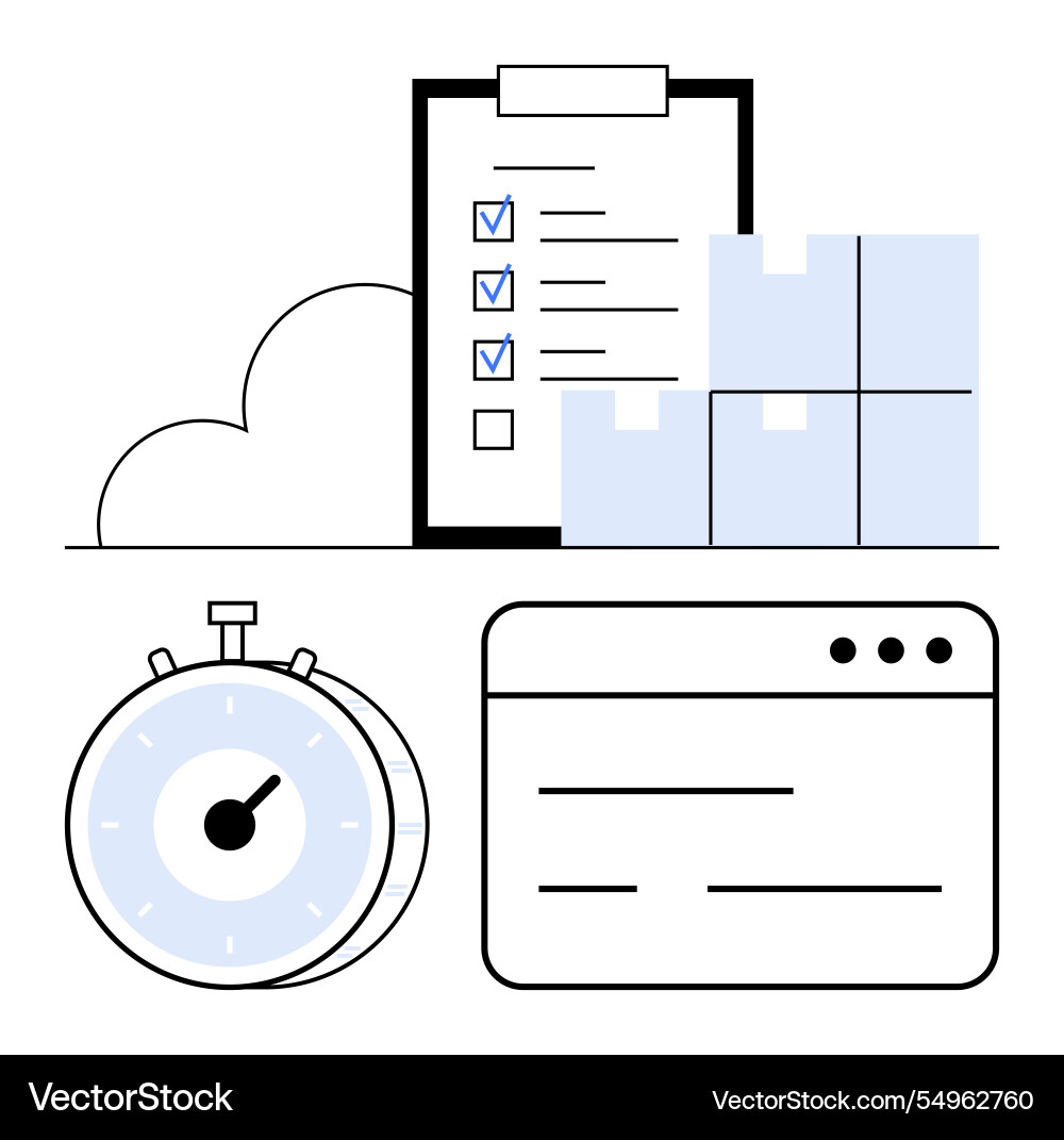 Task management checklist with stopwatch stacked Vector Image