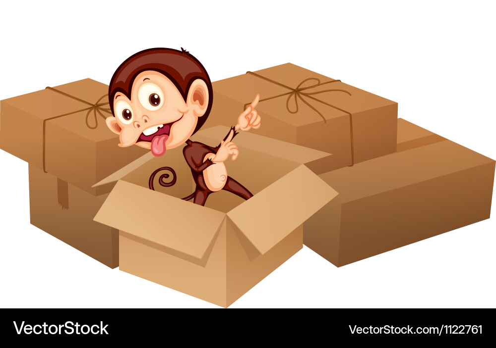 A smiling monkey and boxes Vector Image