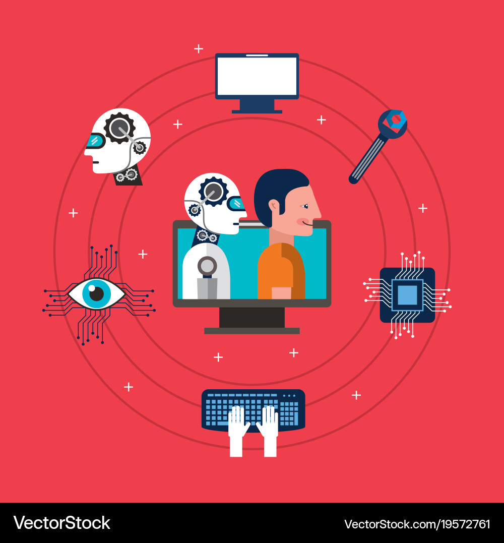 Artificial intelligence robot person computer vector image