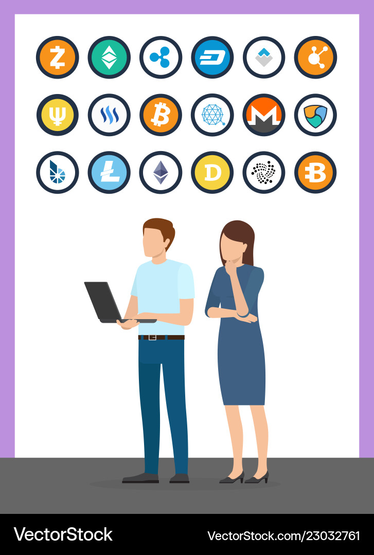 Bitcoin brainstorming people with laptop Bitcoin brainstorming people with laptop vector image