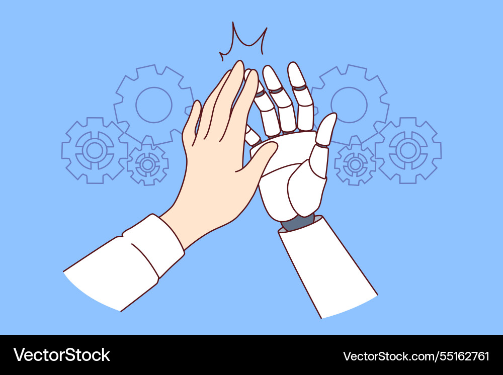 Collaboration man and ai robot making high-five Collaboration man and ai robot making high-five vector image