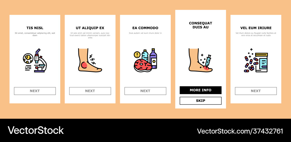 Gout health disease onboarding icons set Gout health disease onboarding icons set vector image
