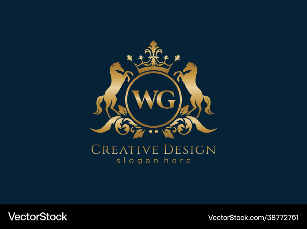 Initial wg retro golden crest with circle and two Initial wg retro golden crest with circle and two vector image