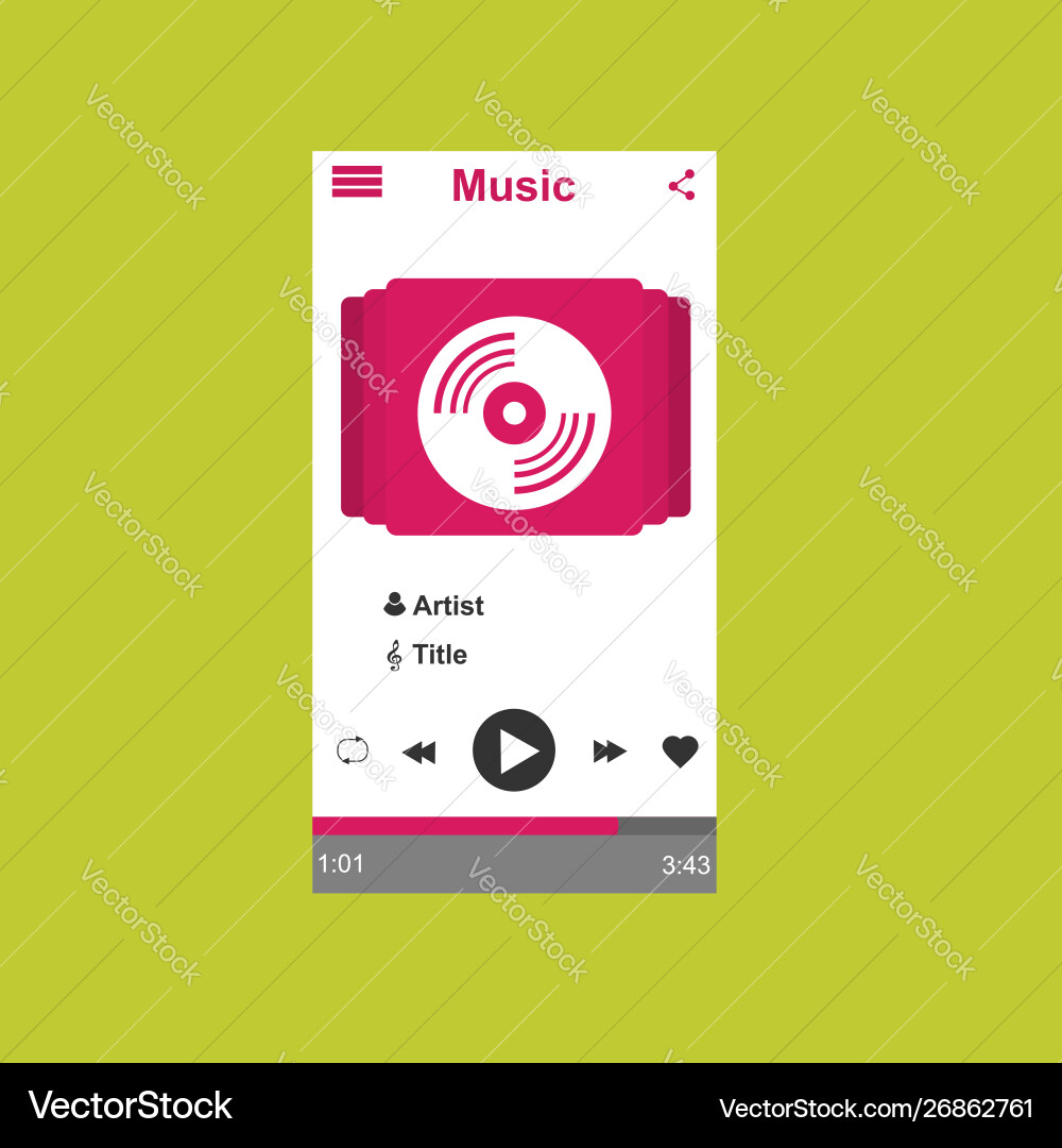 Media player application app template with flat Vector Image
