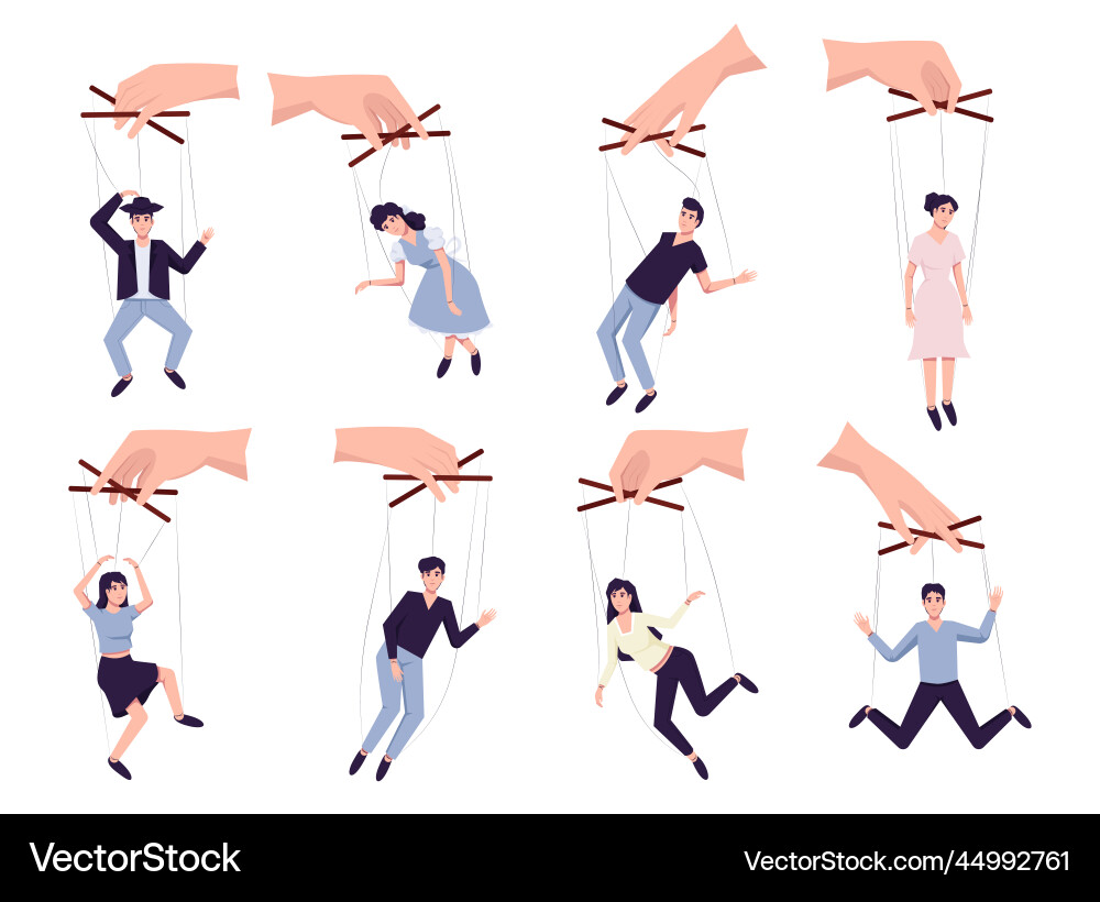 Puppeteer hands controlling puppets Puppeteer hands controlling puppets vector image