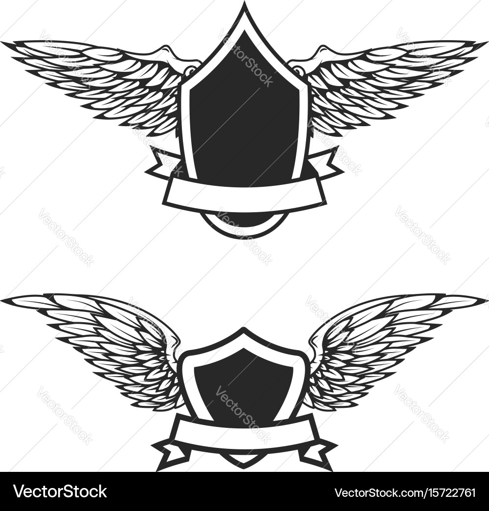 Set of the empty emblems with wings design vector image
