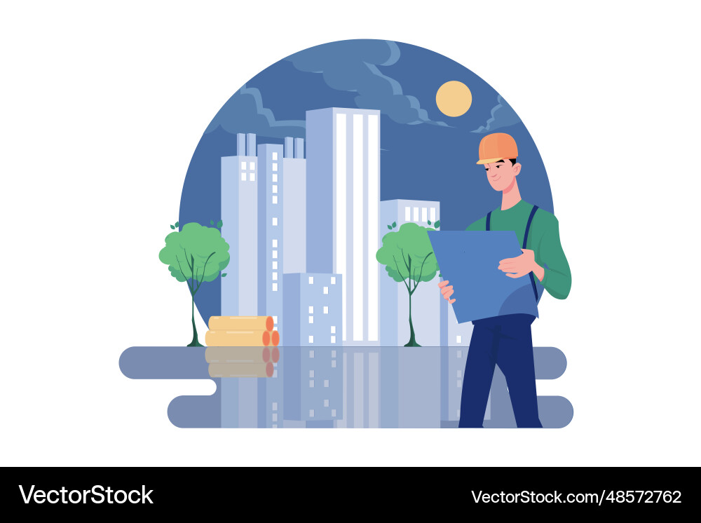 Construction workers checking the building plan Construction workers checking the building plan vector image
