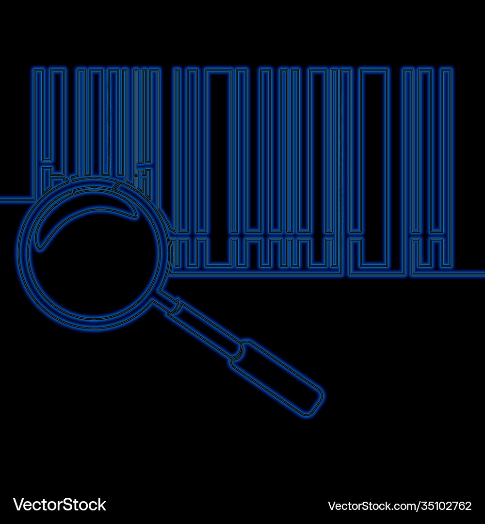 Continuous line drawing bar code and zoom neon vector image