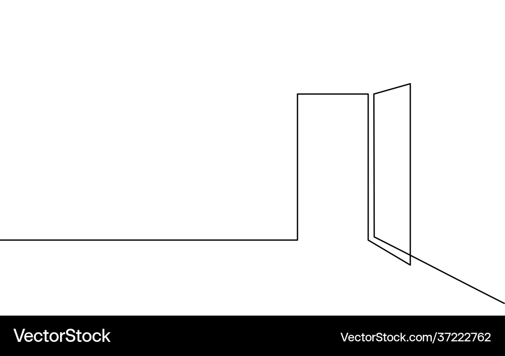 Einzelne durchgehende Linie Kunst geöffnet Tür neu Einzelne durchgehende Linie Kunst geöffnet Tür neu vektorbild