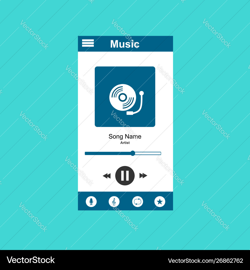 Media player application app template with flat Media player application app template with flat vector image