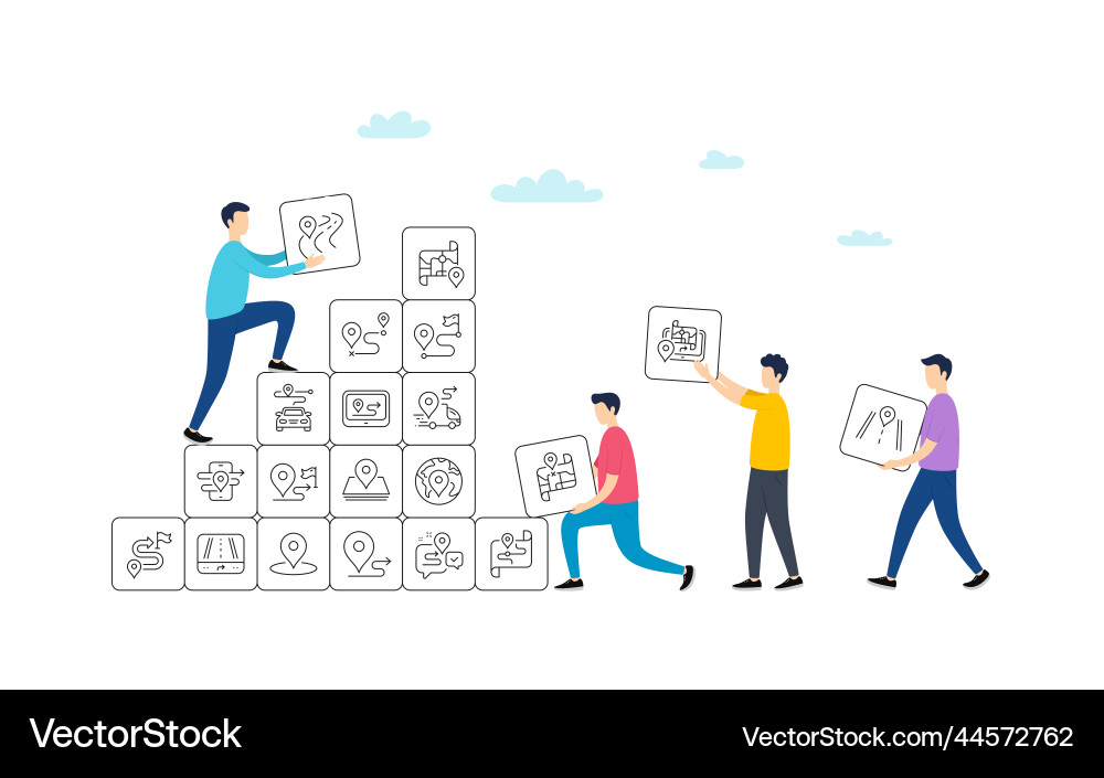 Road map line icons journey path route Road map line icons journey path route Vector Image