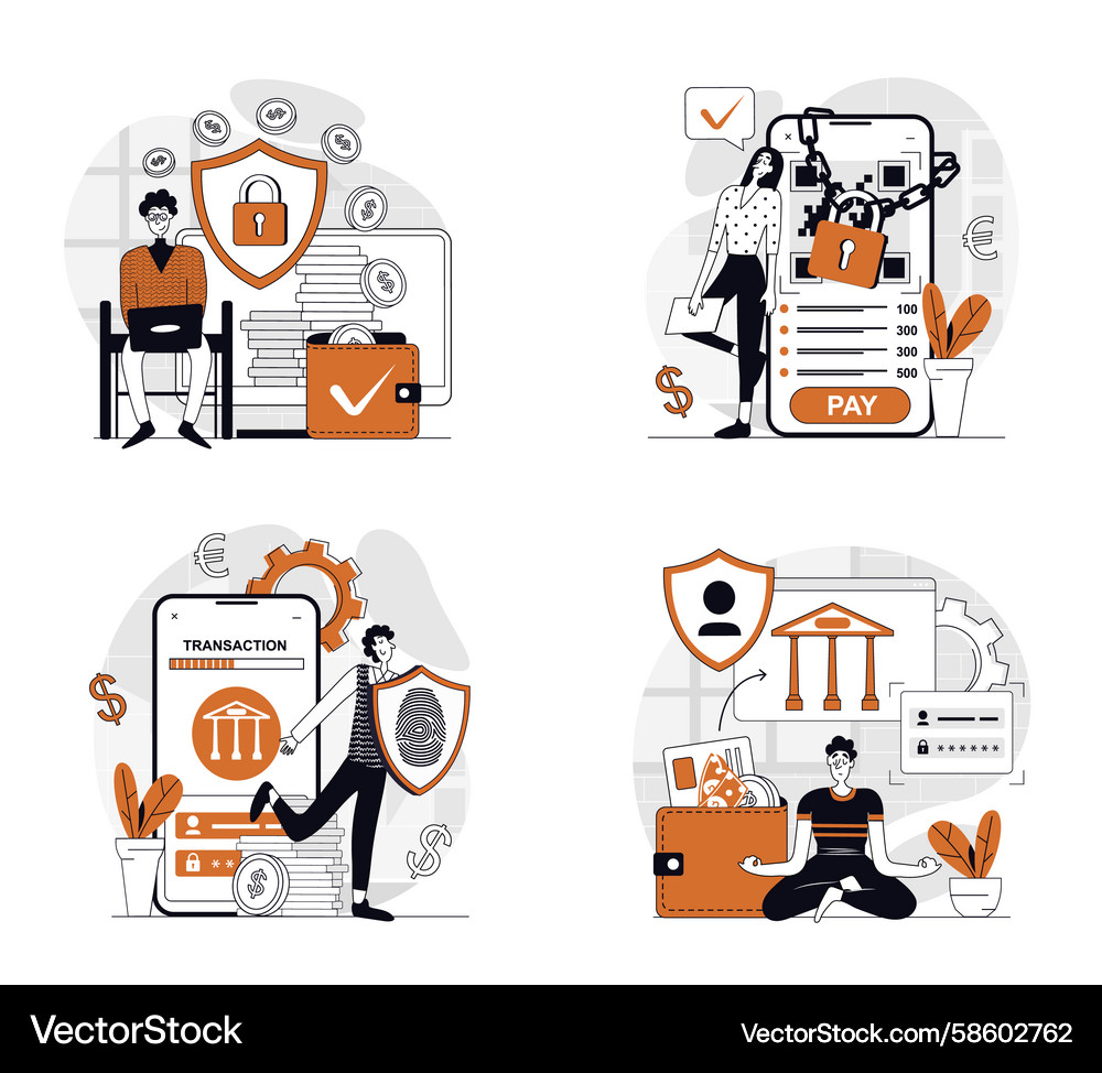 Secure payment concept set in flat design for web Vector Image