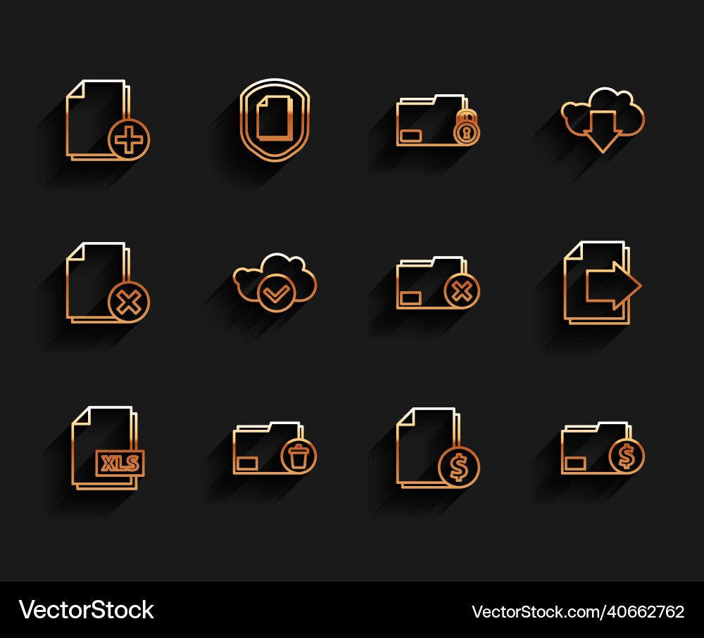 Set line xls file document delete folder add new Set line xls file document delete folder add new vector image