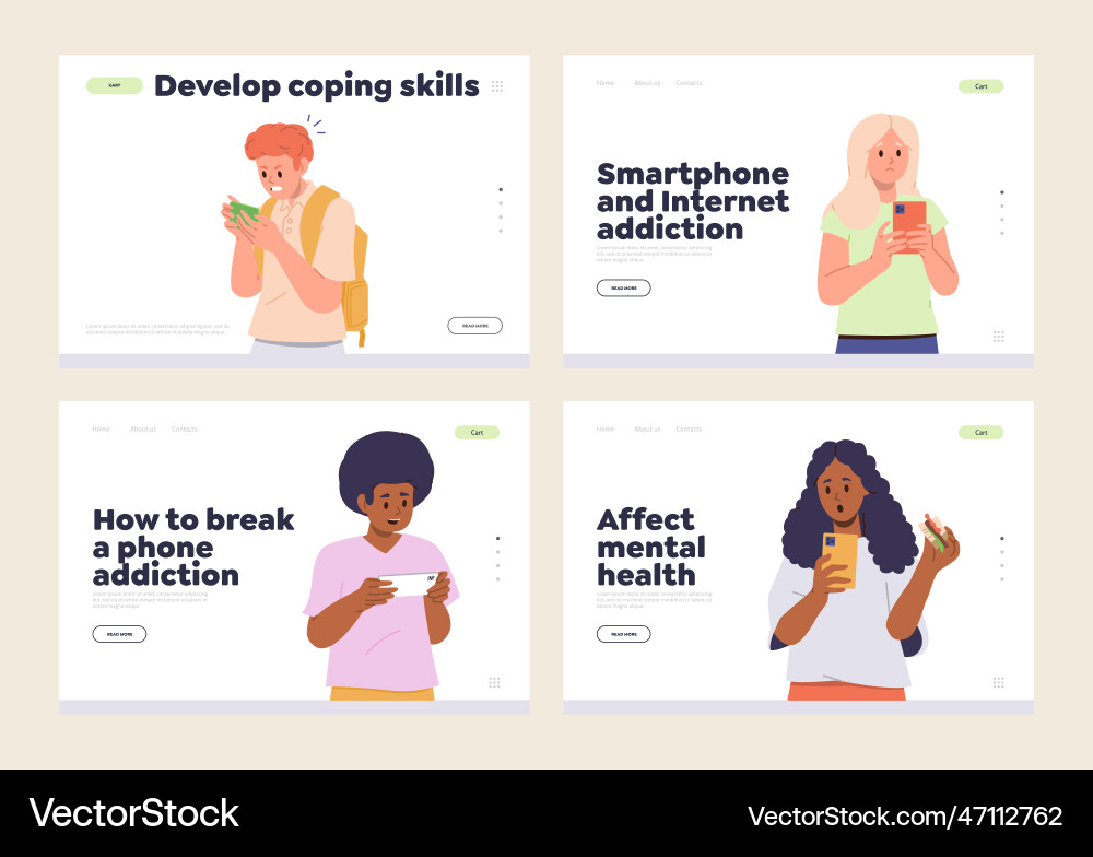 Set of landing page design template with mobile Vector Image