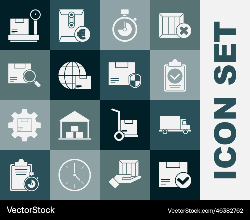 Set package box with check mark verification Set package box with check mark verification Vector Image