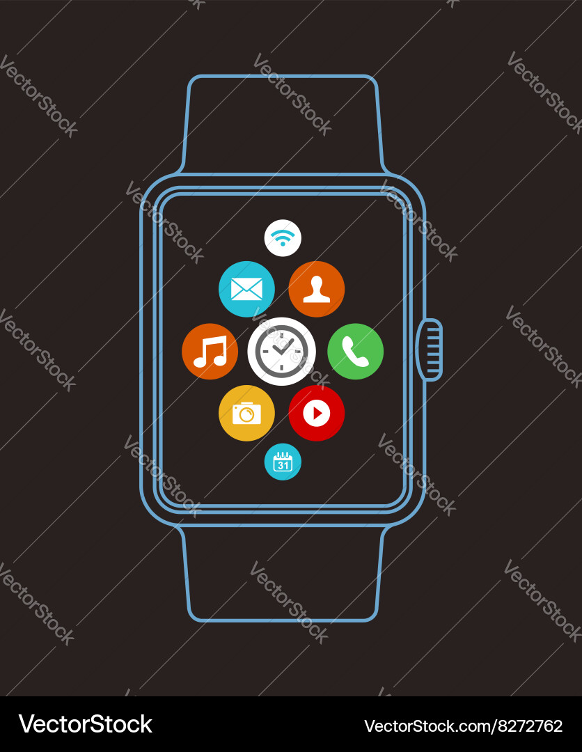 Smart watch design in outline style with apps vector image