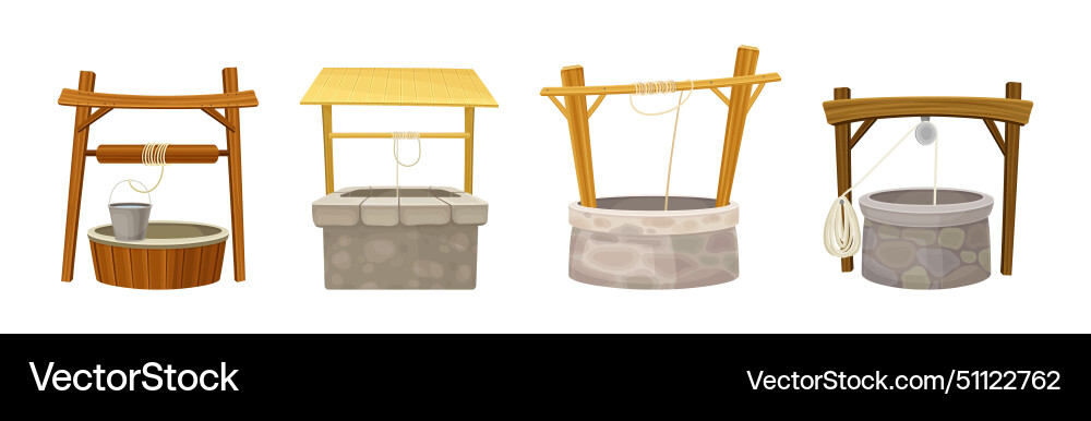 Water well as rustic stone and wood structure Water well as rustic stone and wood structure vector image