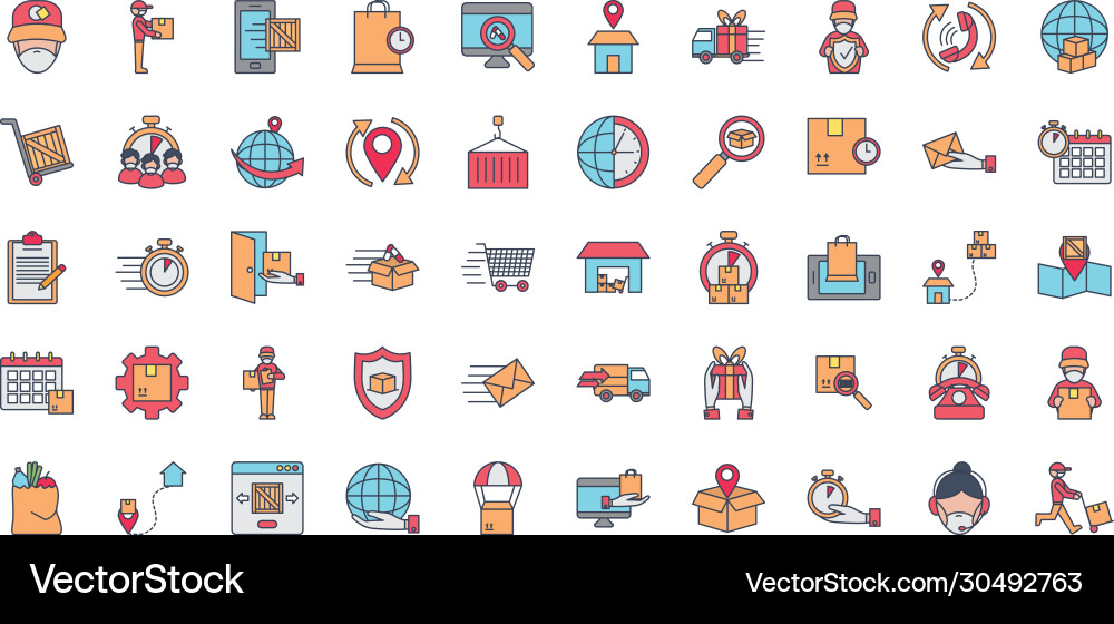 Fast delivery icon set line and fill style Fast delivery icon set line and fill style Vector Image