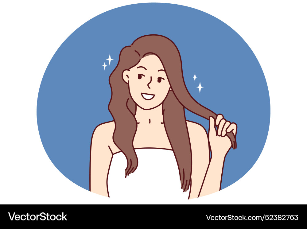 Frau Fixing Silky Hair Happy & Relaxed vektorbild