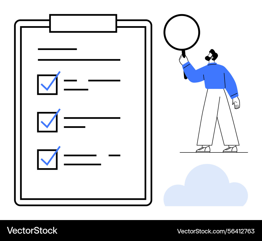Man inspecting document checklist with magnifying Man inspecting document checklist with magnifying vector image