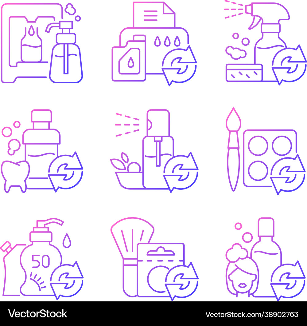 Reusable products gradient linear icons set Reusable products gradient linear icons set Vector Image