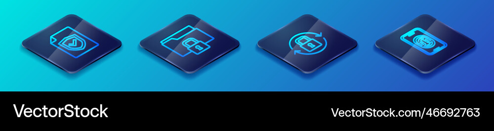 Set isometric line lock contract with shield vector image