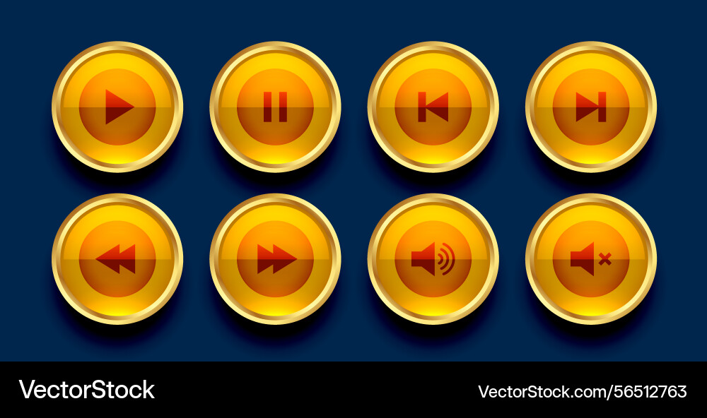 Set of golden audio player button symbol design Vector Image