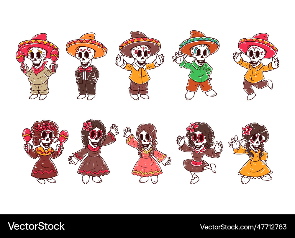Set of skeleton character collection Set of skeleton character collection vector image