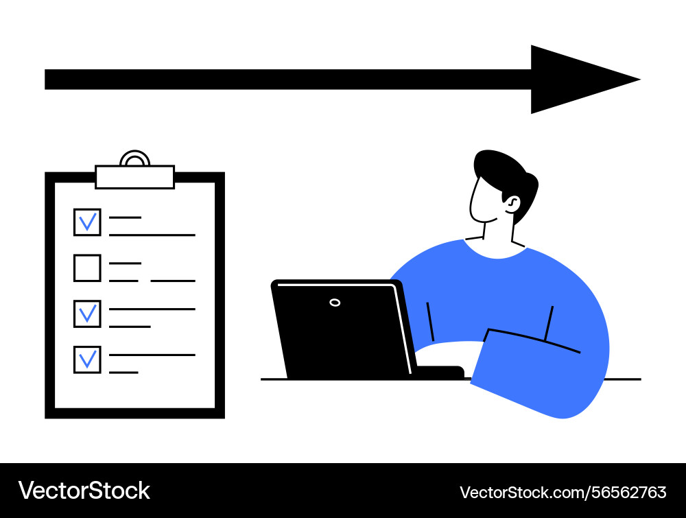 Task planning with checklist and focused Task planning with checklist and focused vector image
