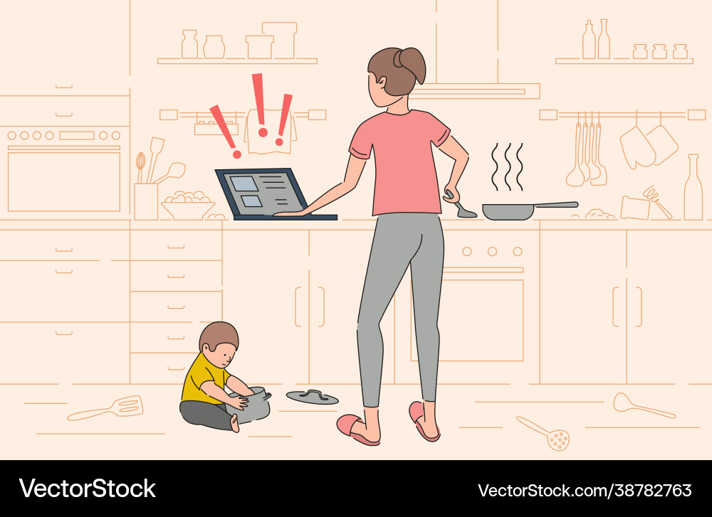 Work at home problems flat composition vector image