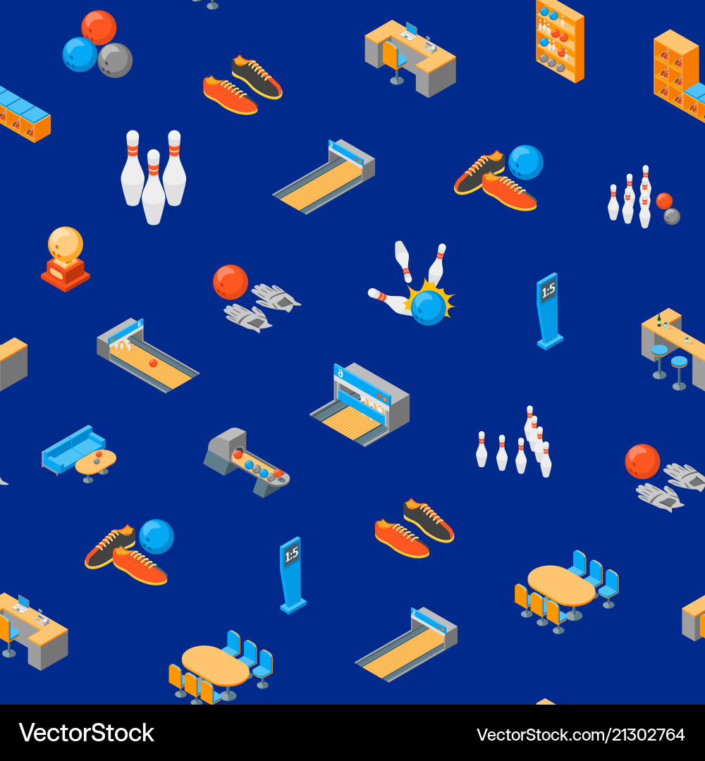 Bowling game seamless pattern background isometric Bowling game seamless pattern background isometric vector image