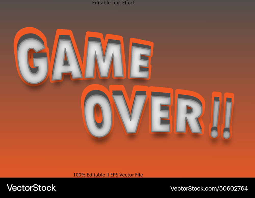 Game over editable text effect 3d emboss gradient Vector Image