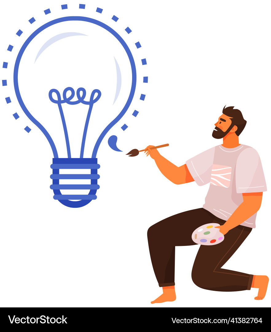 Man in process of drawing light bulb guy creates Man in process of drawing light bulb guy creates vector image