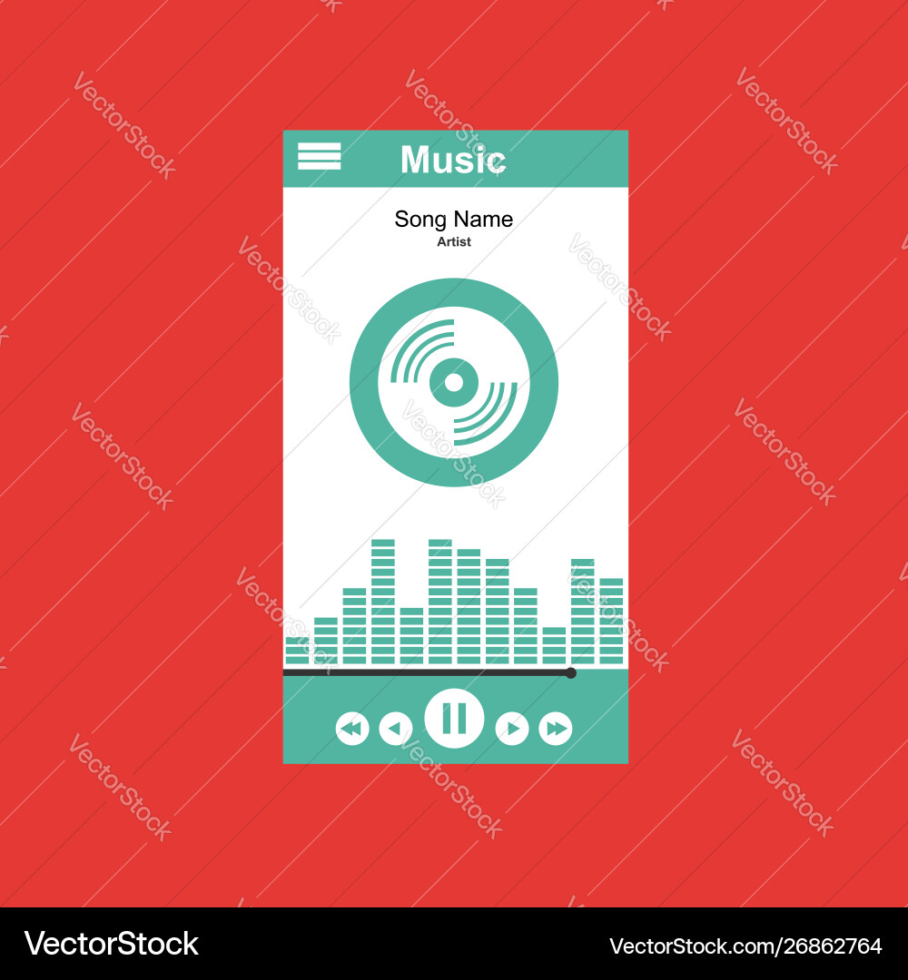 Media player application app template with flat Media player application app template with flat vector image