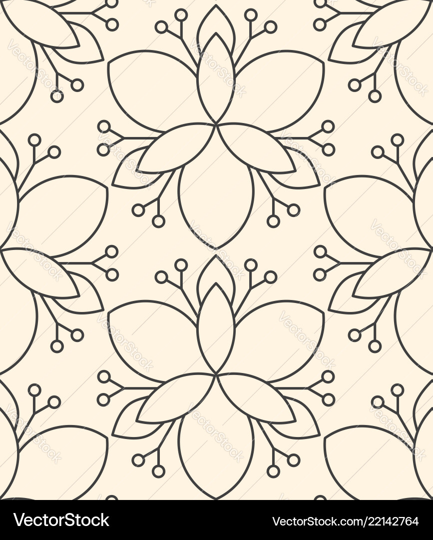 Seamless linear flower pattern on beige background vector image