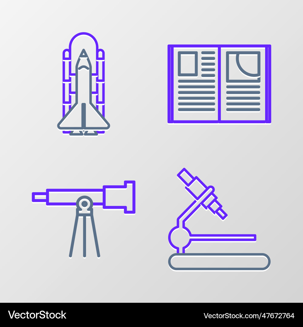 Set line microscope telescope open book Set line microscope telescope open book vector image