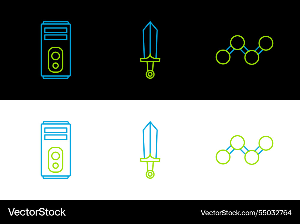 Set line share computer and sword for game icon vector image