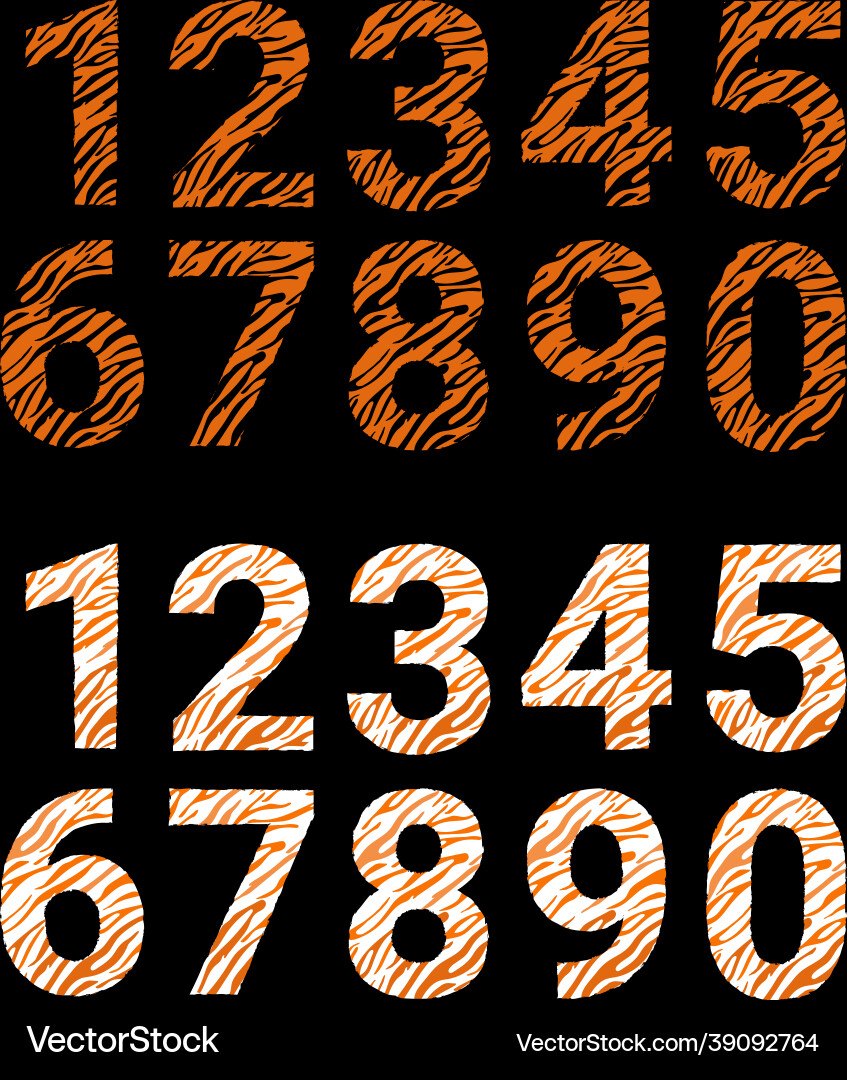 Set of numbers with tiger pattern striped vector image