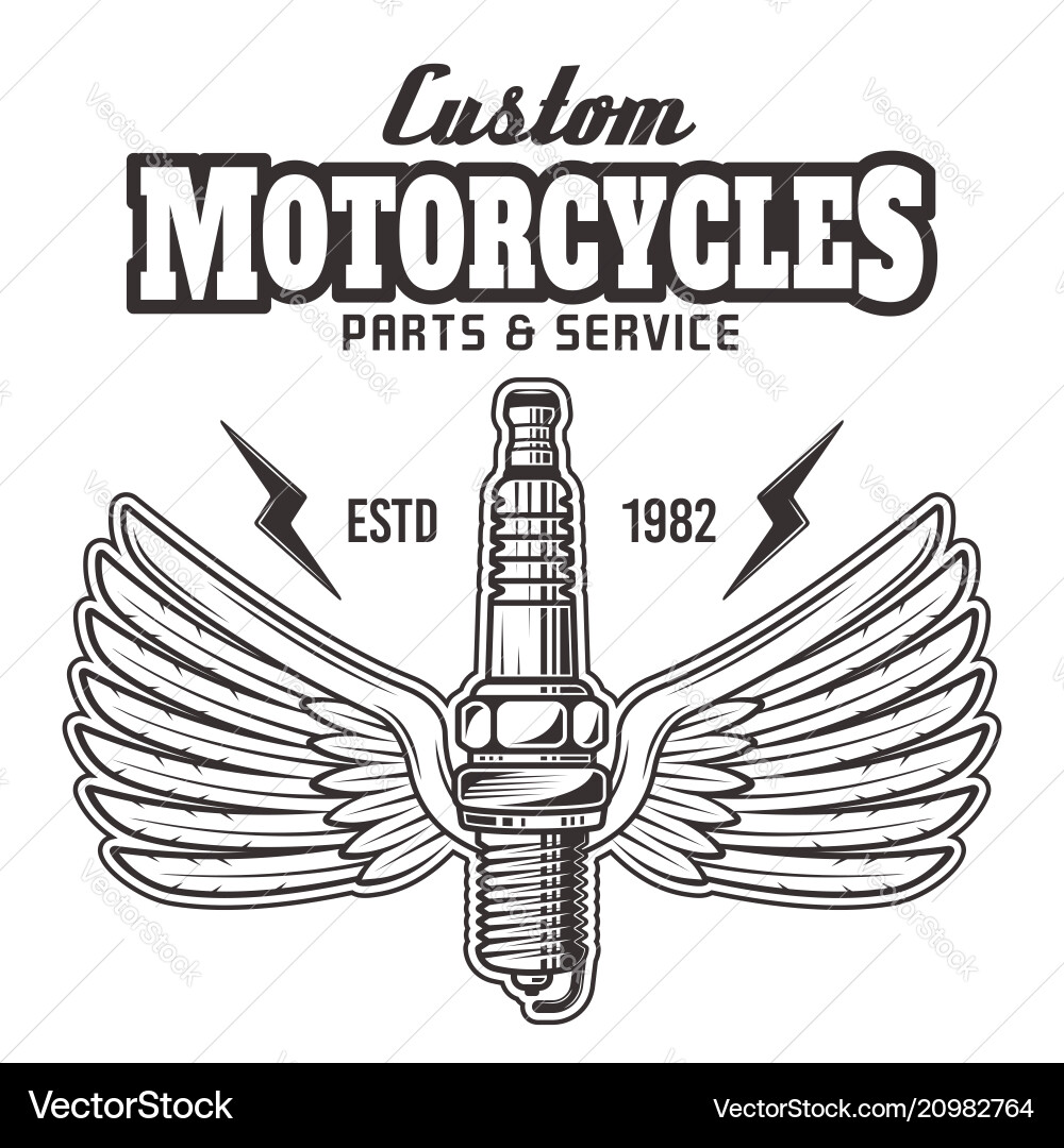 Spark plug with wings and text Spark plug with wings and text vector image