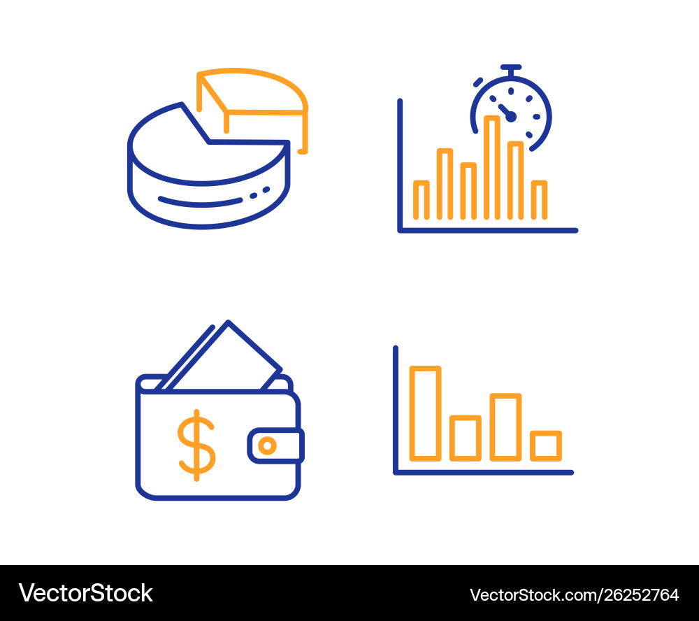 Wallet pie chart and report timer icons set vector image